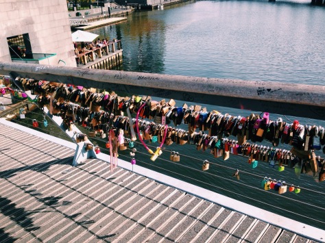 Bridge with locks in Southbank Melbourne, Australia 